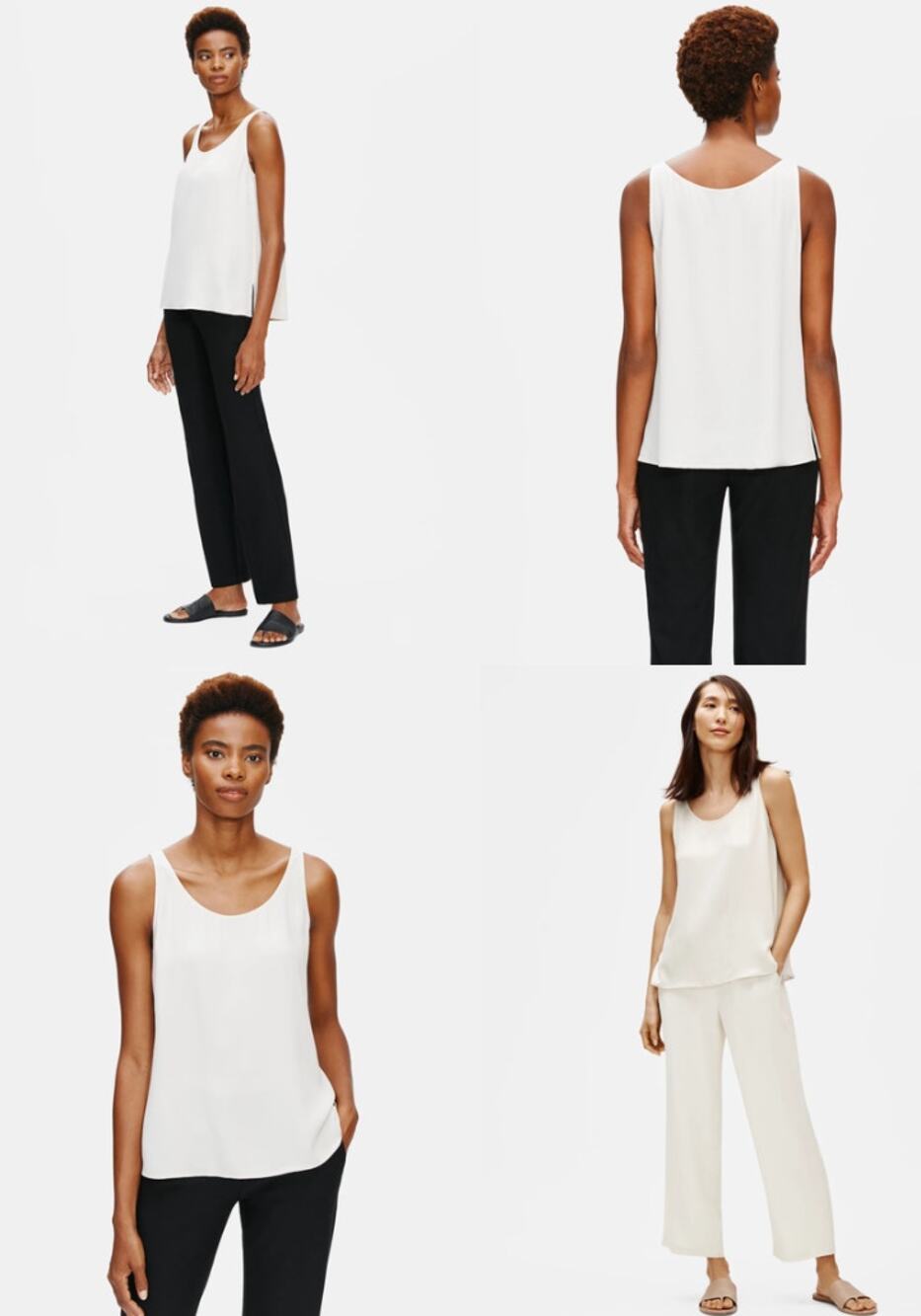 NWT Eileen Fisher Silk Georgette Crepe Scoop Neck Tank Petite Large